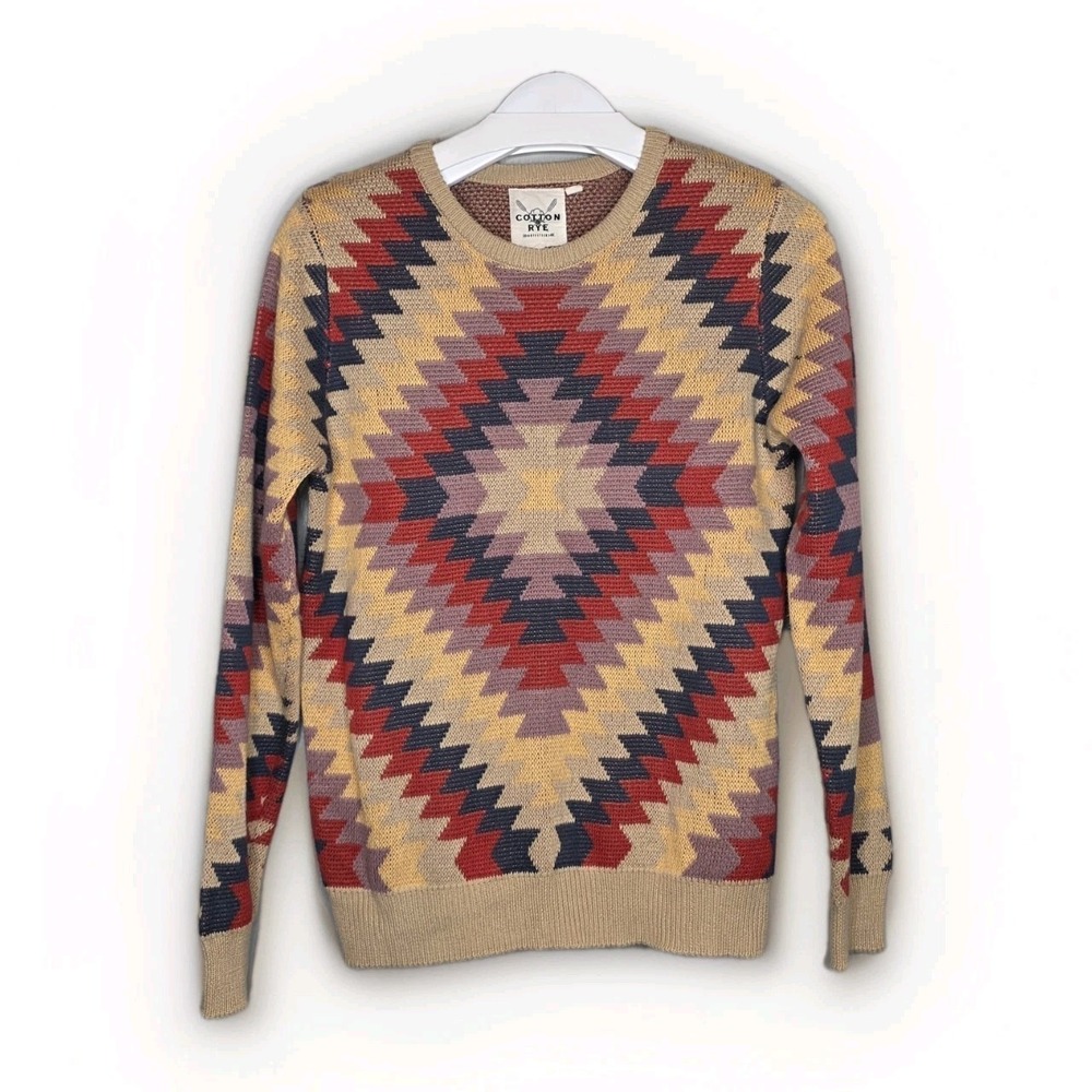 Cotton & Rye sweater Border Star Print The Firestone Aztec Southwest knit Small